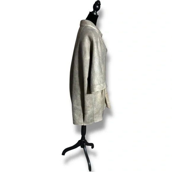 Hache Vintage Genuine Italian Leather Elegant Cream Women's Cape Coat - Picture 3 of 16